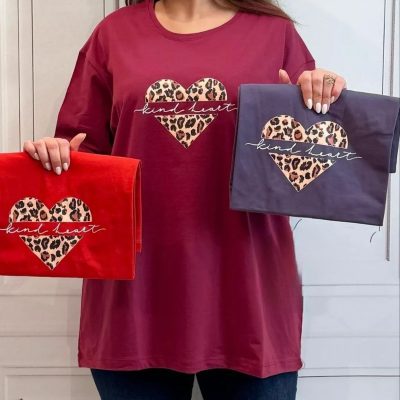 خرید عمده تیشرت قواره دار چاپی سوپر اسپان لاکرا - تاپ و تیشرت زنانه عمده