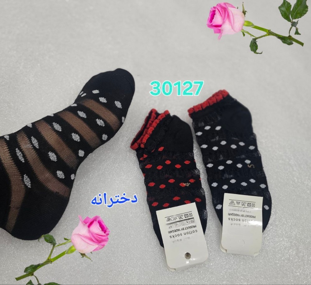 خرید عمده ️جوراب نخی شیشه ای دخترانه ️ کدa_30127 - جوراب دخترانه عمده