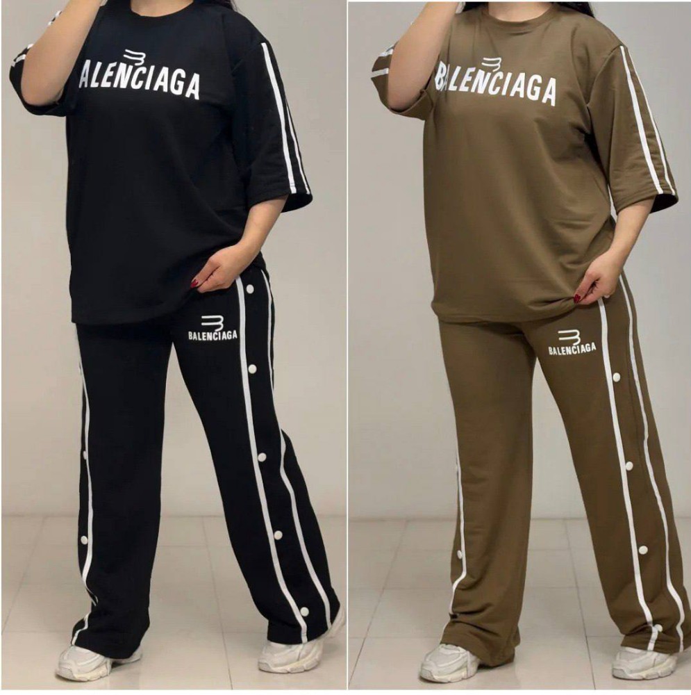 خرید عمده ست بالنسیگا دکمه دار دورس اسپان - ست تیشرت شلوار زنانه عمده