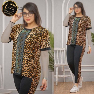 خرید عمده ست بلوز کیمینو شلوار پلنگی فیلامنت - ست تیشرت شلوار زنانه عمده