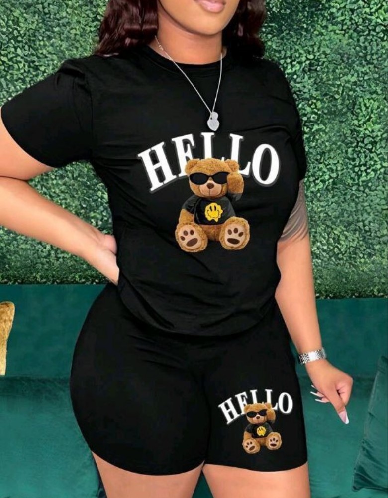 خرید عمده ست کراپ شورتک HELLOدورس اسپان - ست تاب شلوارک زنانه عمده