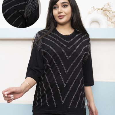 خرید عمده بلوز نگینی ویسکوز صددرصد مشکی - تاپ و تیشرت زنانه عمده
