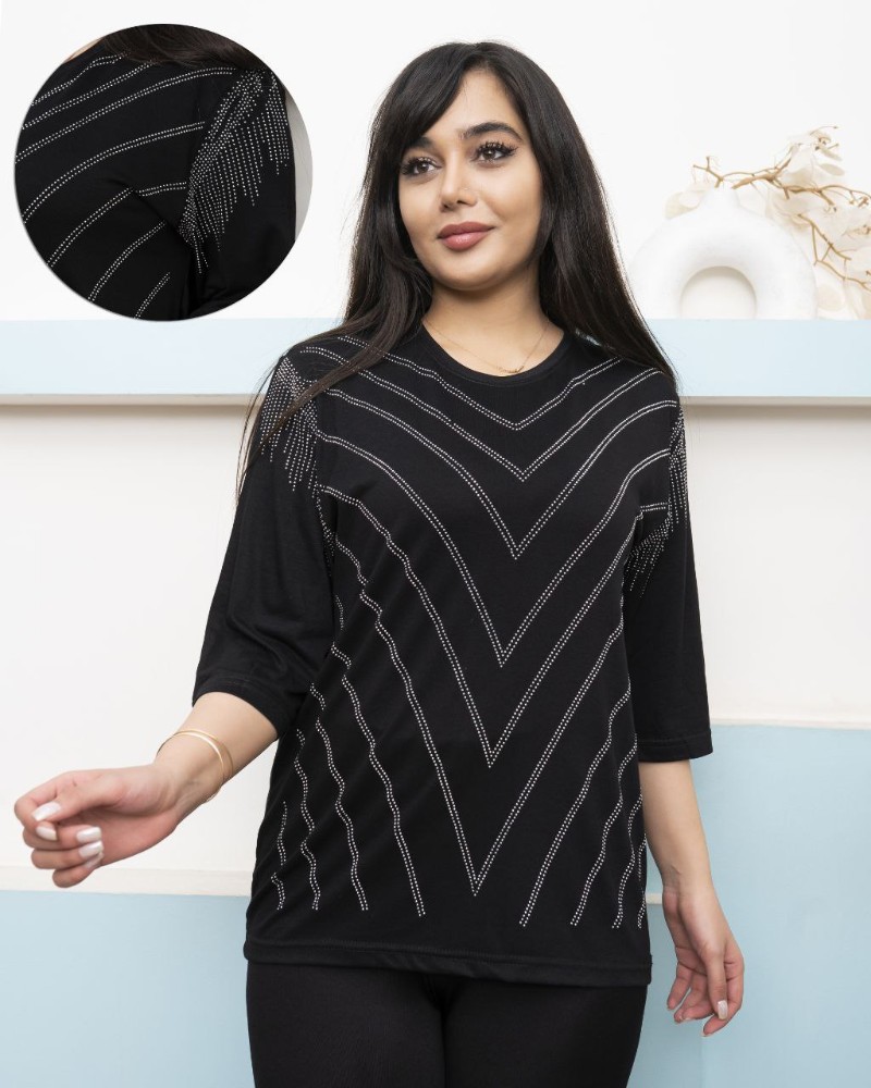 خرید عمده بلوز نگینی ویسکوز صددرصد مشکی - تاپ و تیشرت زنانه عمده