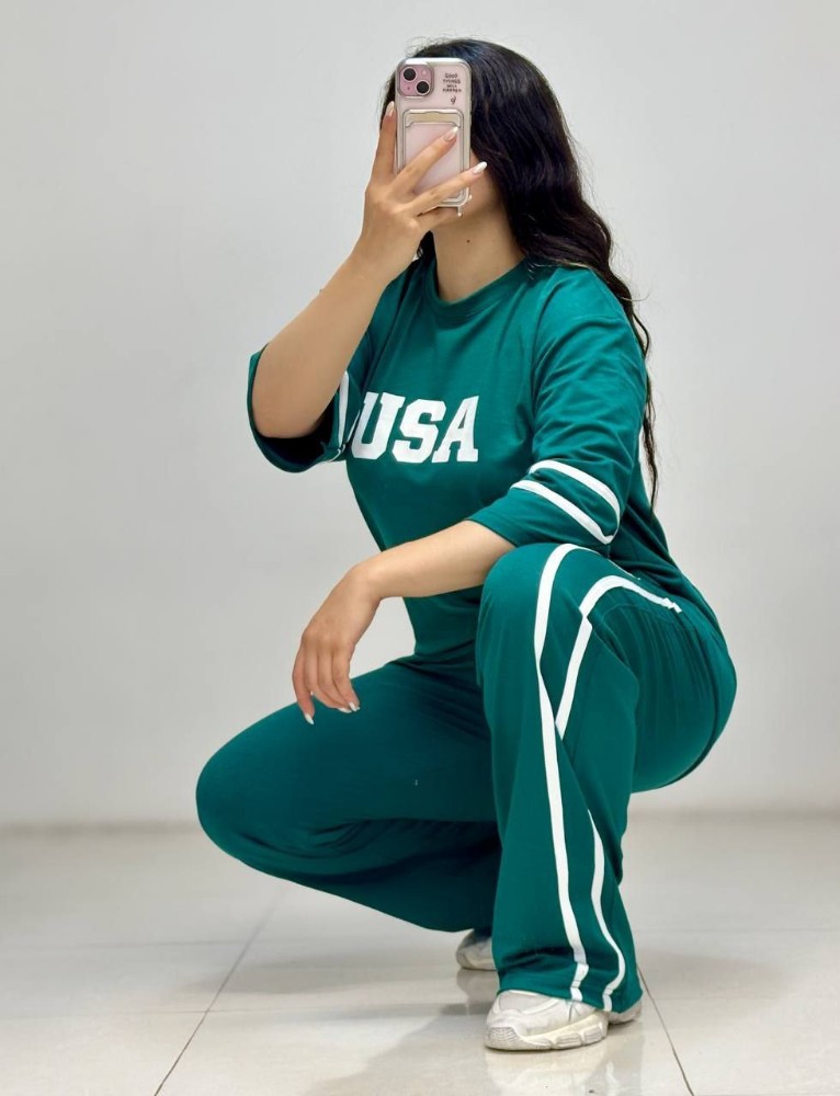 خرید عمده ست تیشرت شلوار نواردوزی USA دورس اسپان نخی - ست تیشرت شلوار زنانه عمده