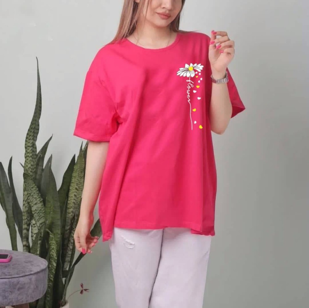 خرید عمده تیشرت قواره دار چاپی سوپر اسپان لاکرا - تاپ و تیشرت زنانه عمده