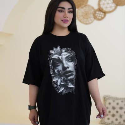 خرید عمده تیشرت لانگ مشکی - تونیک زنانه عمده