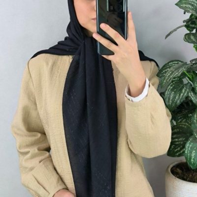 فروش عمده روسری نخی لنین لمه دار مشکی اعلاء - شال و روسری زنانه عمده