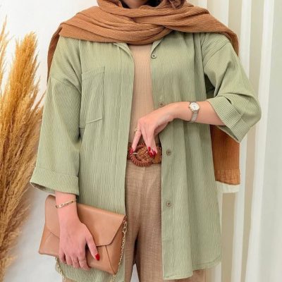 فروش عمده 👈🍑شومیز زنانه پشت دکمه ۲ جیب DEN - شومیز زنانه عمده
