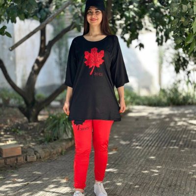 خرید عمده ست تیشرت شلوار برگ - ست تیشرت شلوار زنانه عمده