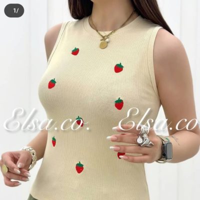 خرید عمده تاپ کبربتی توت فرنگی - تاپ و تیشرت زنانه عمده