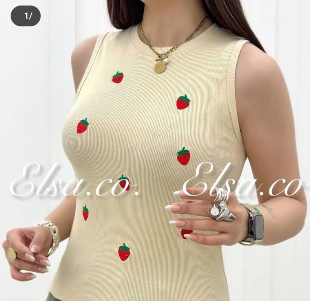 خرید عمده تاپ کبربتی توت فرنگی - تاپ و تیشرت زنانه عمده