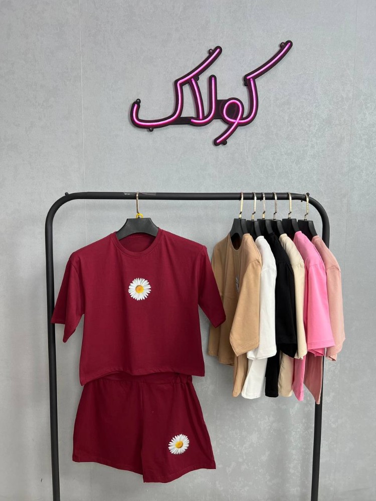 فروش عمده ✴️ست کراپ شورتک چاپ شکوفه سوپر پنبه درجه یک✴️ - ست تاب شلوارک زنانه عمده