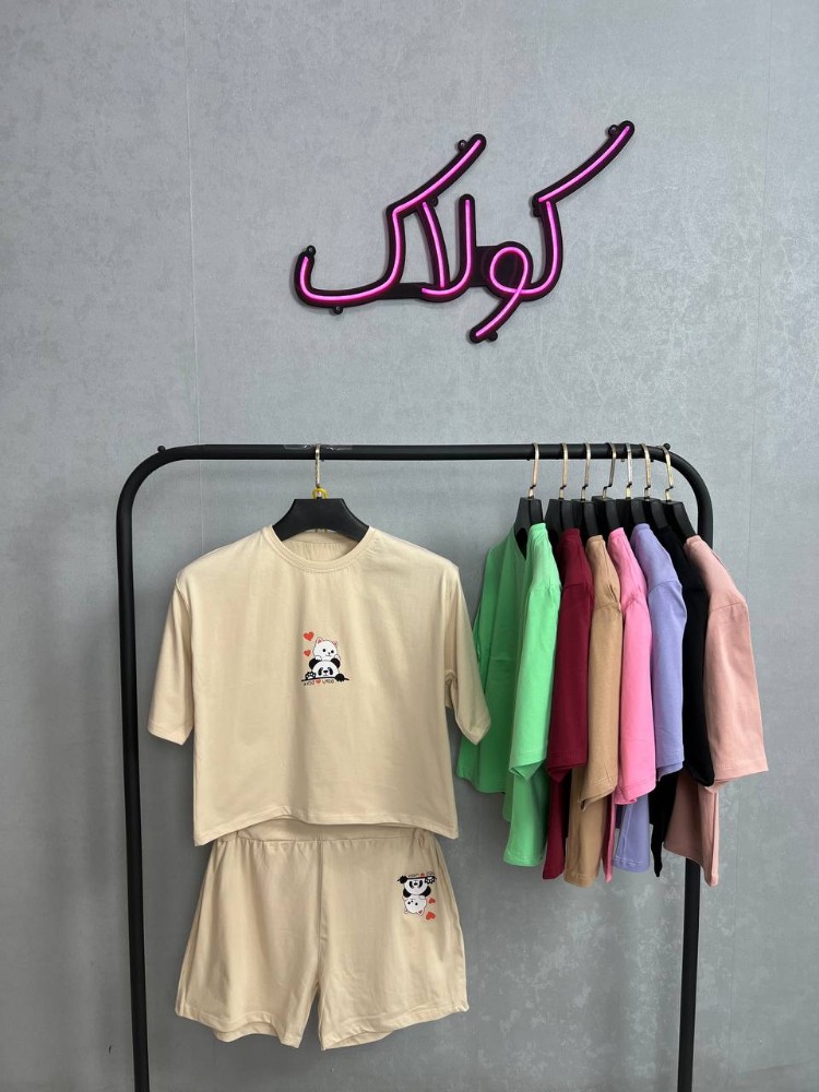 فروش عمده ✴️ست کراپ شورتک چاپ پاندا سوپر پنبه درجه یک✴️ - ست تاب شلوارک زنانه عمده