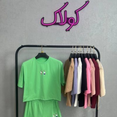 فروش عمده ✴️ست کراپ شورتک چاپ کیتی سوپر پنبه درجه یک✴️ - ست تاب شلوارک زنانه عمده