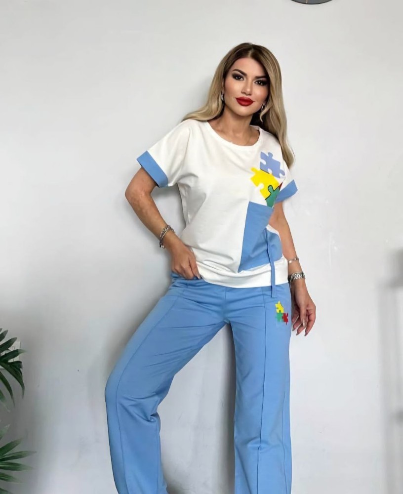 خرید عمده ست تیشرت شلوار پازل - ست تیشرت شلوار زنانه عمده