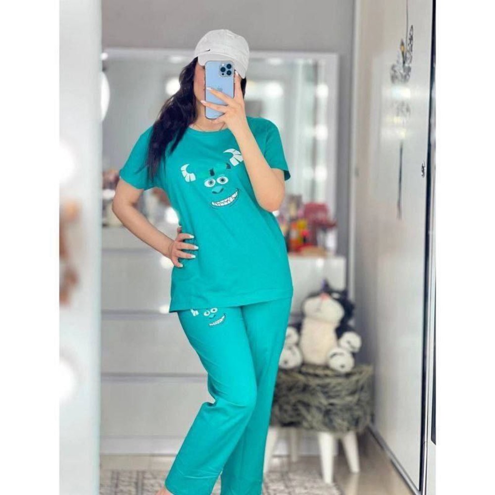 خرید عمده تیشرت و شلوار کارتونی - ست تیشرت شلوار زنانه عمده