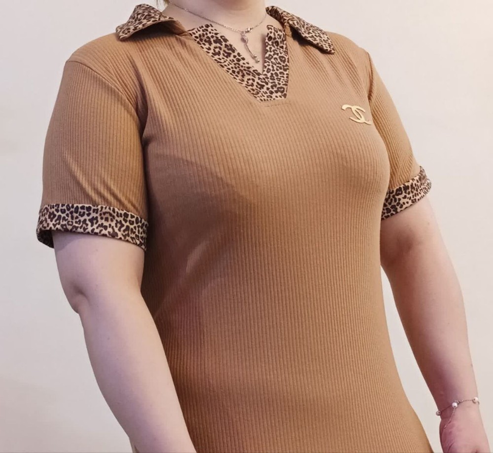خرید عمده تیشرت یقه مردانه پلنگی - تاپ و تیشرت زنانه عمده