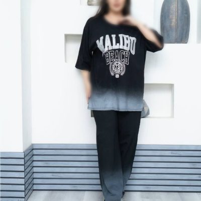 خرید عمده ست پیسوله لانگ و شلوار MALIBU - ست تیشرت شلوار زنانه عمده