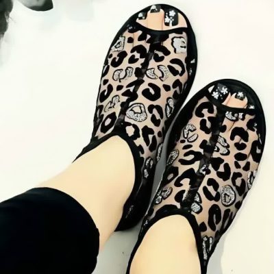 خرید عمده پاپوش کف چرم مجلسی طرح پلنگی - جوراب زنانه عمده