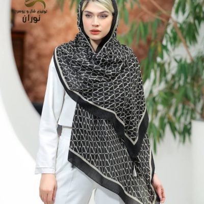 خرید عمده شال نخی سیا اسکارف منگوله دار اعلاء - شال و روسری زنانه عمده