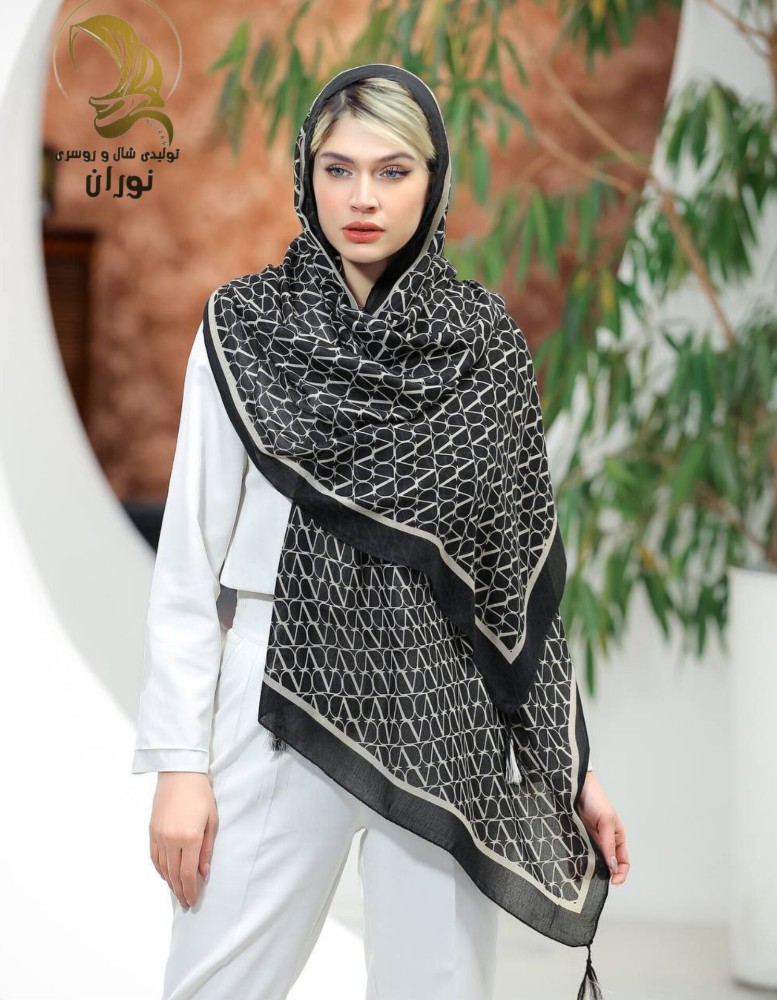 خرید عمده شال نخی سیا اسکارف منگوله دار اعلاء - شال و روسری زنانه عمده