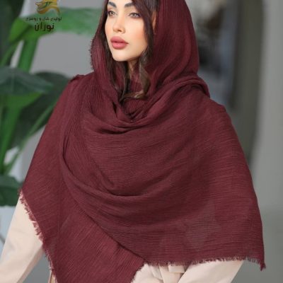خرید عمده شال نخی کنفی پلیسه ریز دو ریش اعلاء - شال و روسری زنانه عمده