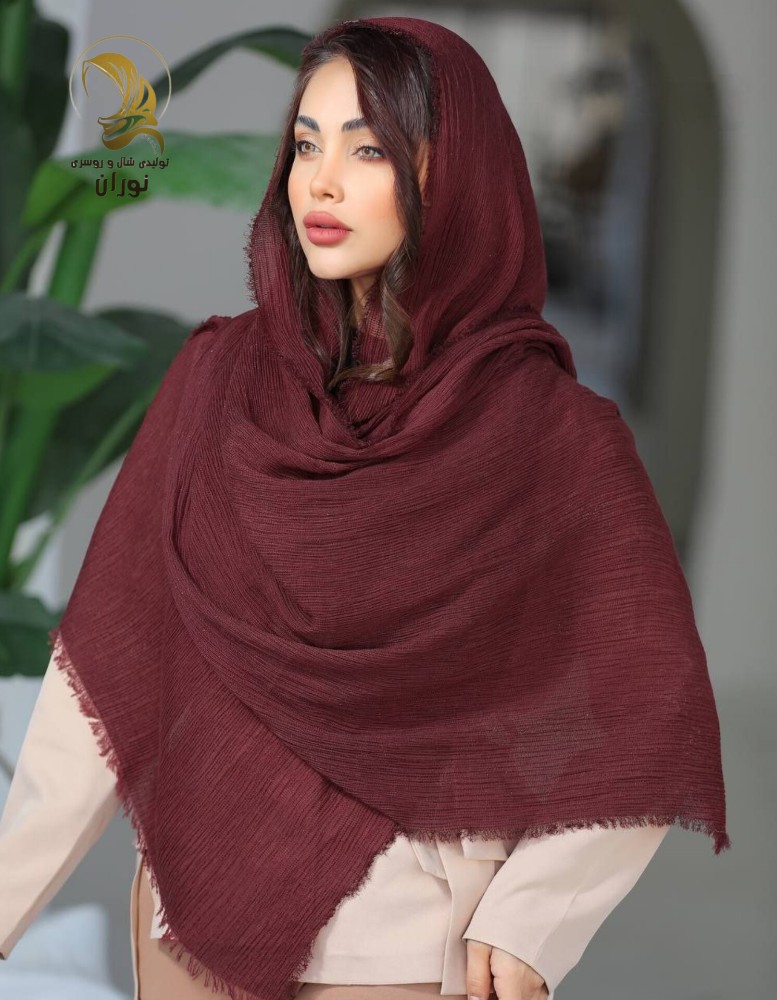 خرید عمده شال نخی کنفی پلیسه ریز دو ریش اعلاء - شال و روسری زنانه عمده