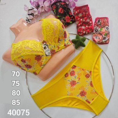 فروش عمده ⚜️ست دانتل فنردار گلدار⚜️ کد40075 - شورت و سوتین زنانه عمده