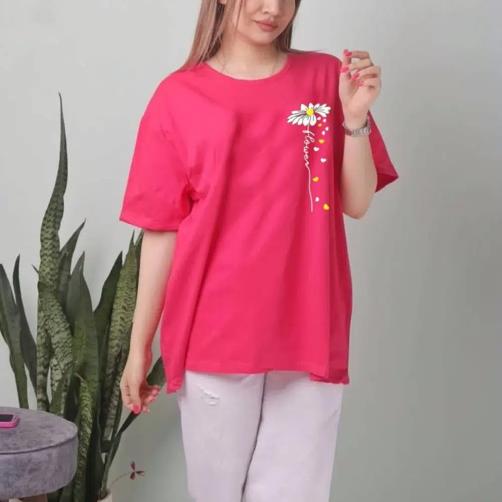 خرید عمده تیشرت لانگ چاپ دار قواره دار - تاپ و تیشرت زنانه عمده