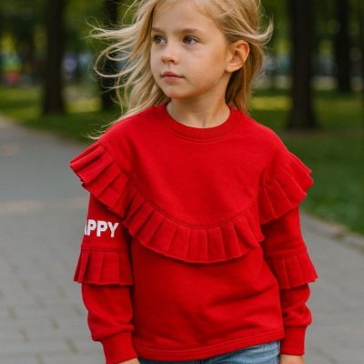 خرید عمده بلوز تک دخترانه چیندار happy - بلوز تک دخترانه عمده