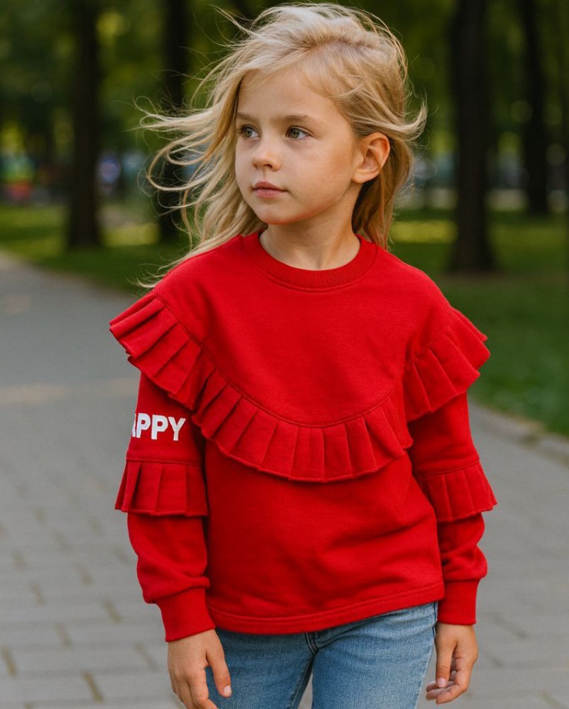 خرید عمده بلوز تک دخترانه چیندار happy - بلوز تک دخترانه عمده
