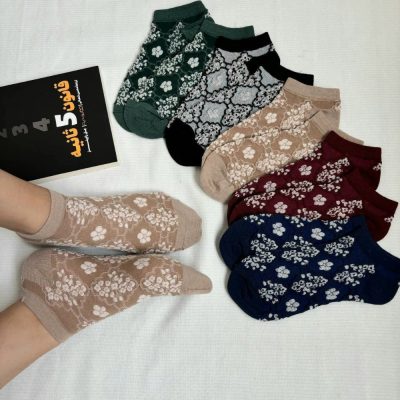 فروش عمده جوراب مچی زنانه خارجی گل برجسته - جوراب زنانه عمده