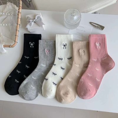 فروش عمده 🔥 جوراب ساقدار زنانه خارجی پاپیون گلدوزی - جوراب زنانه عمده