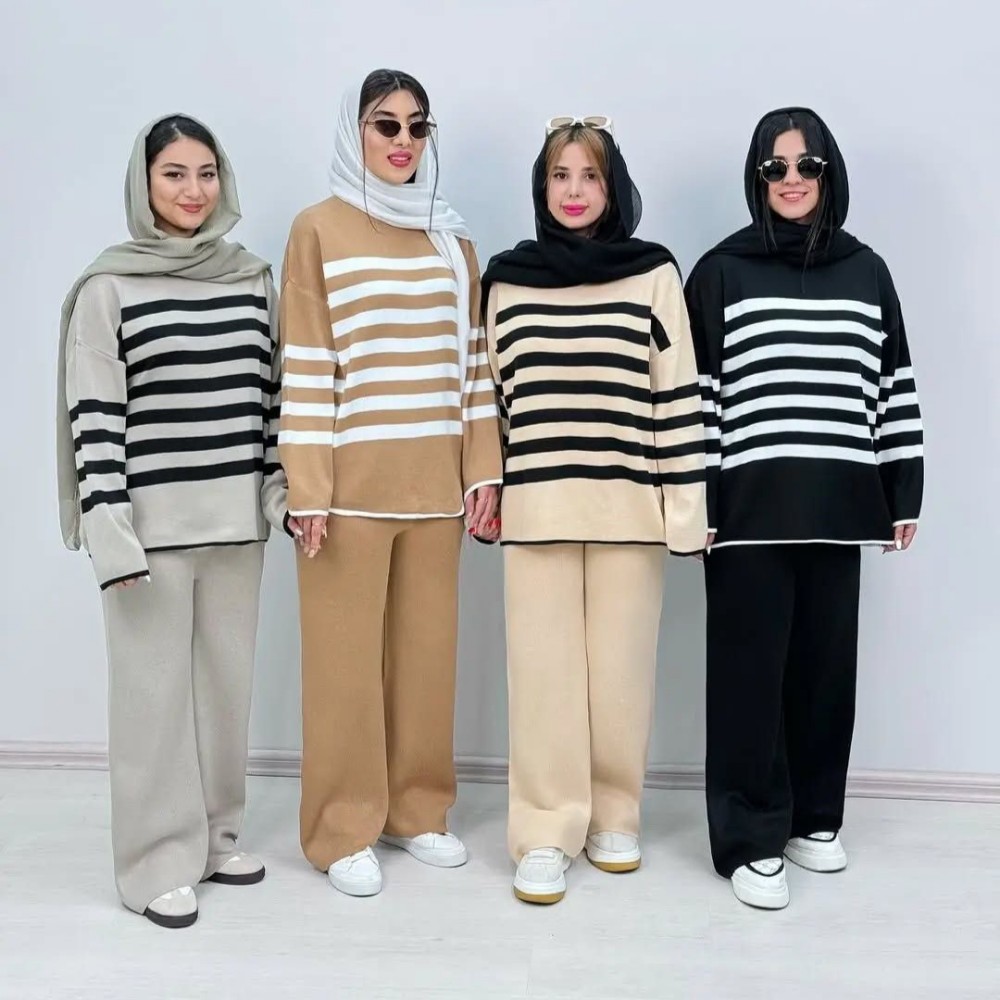 فروش عمده ست بافت زنانه راه راه کد 130486