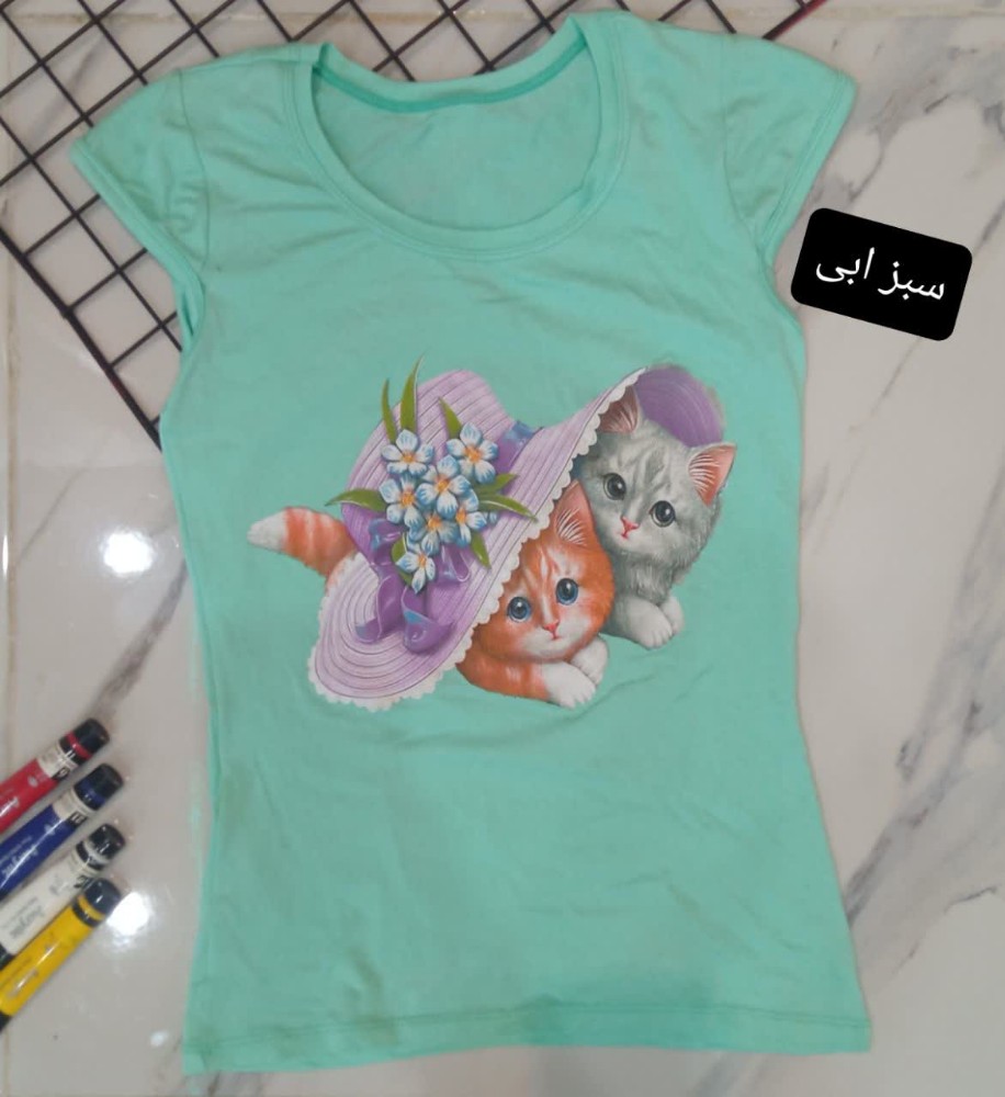 فروش عمده تیشرت نخی طرح گربه - تاپ و تیشرت زنانه عمده
