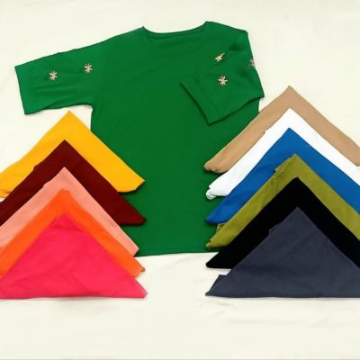 خرید عمده تیشرت آستین سه ربع گلدوزی - تاپ و تیشرت زنانه عمده