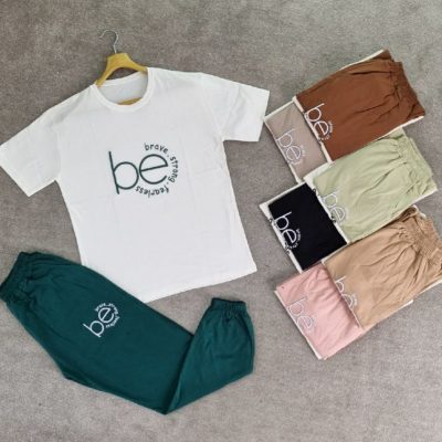 فروش عمده تیشرت و شلوار گلدوزی طرح be کد 130883