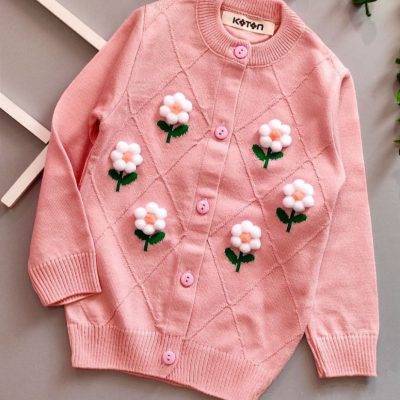 فروش عمده ژاکت بافت دخترانه طرح گل کد 131196