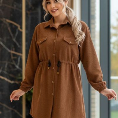 فروش عمده مانتو زنانه مخمل کبریتی کمر گت دار کد 130347