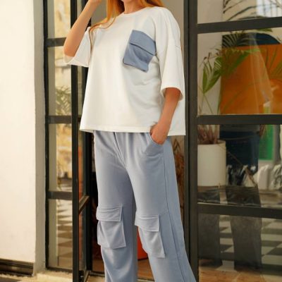 فروش عمده 😍 ست سه تیکه تیشرت شلوار کلاه زنانه کد 130358