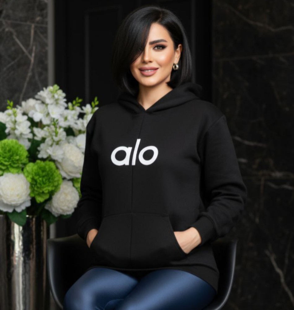 فروش عمده هودی زنانه تک مشکی alo کد 131750