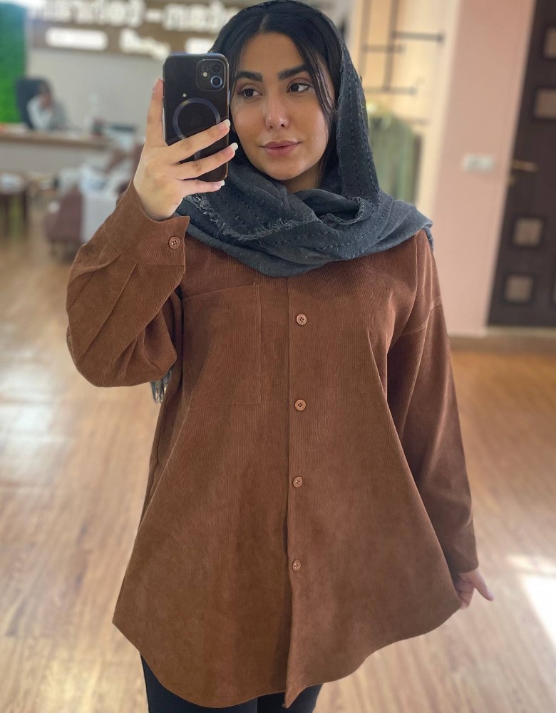 فروش عمده شومیز زنانه تک جیب مخمل کبریتی کد 131605