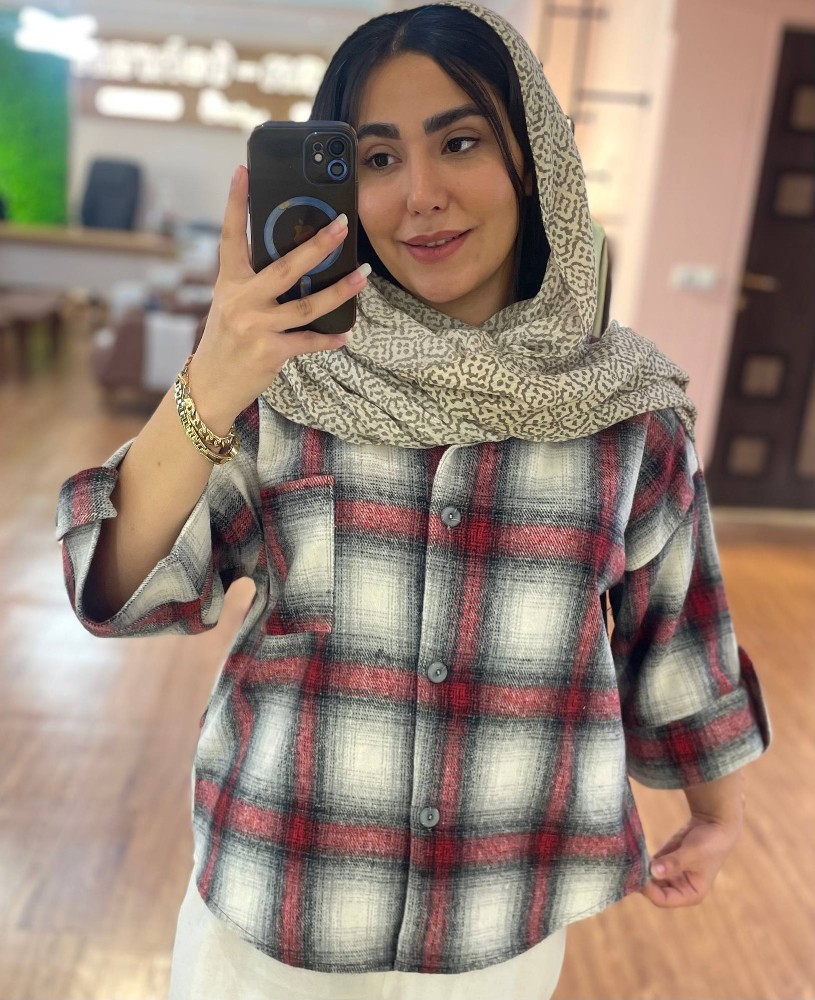 فروش عمده شونیز زنانه چهارخونه پشمی یقه انگلیسی کد 132111