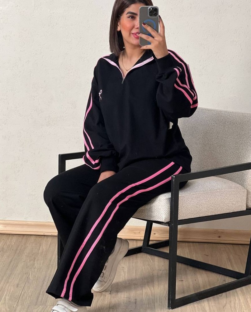 ست بلوز شلوار نیم زیپ پاپیون کد 133888 - خرید ست تیشرت شلوار زنانه عمده