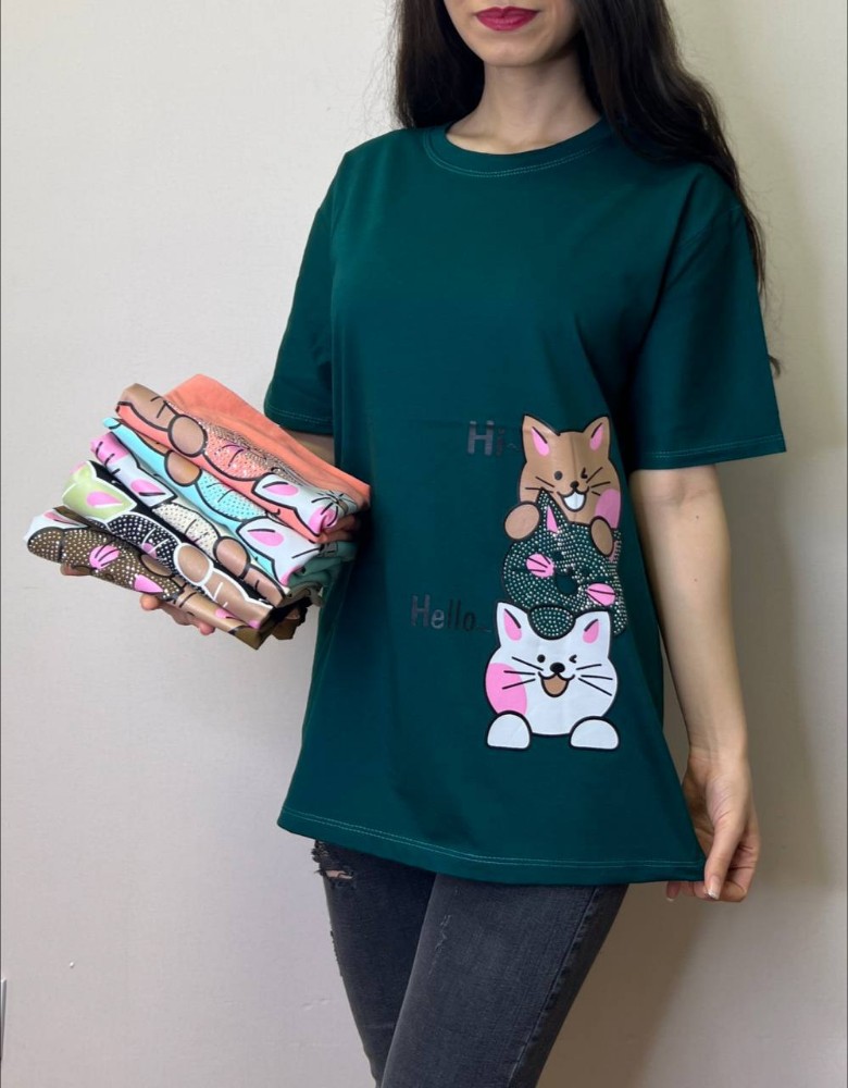 فروش عمده نیم لانگ چاپ و نگین گربه کد 132573