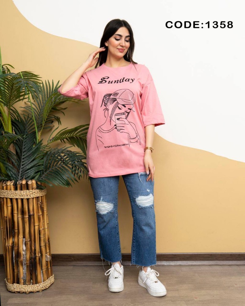 تیشرت لانگ دختر کلاه دار کد 133540 - خرید تاپ و تیشرت زنانه عمده