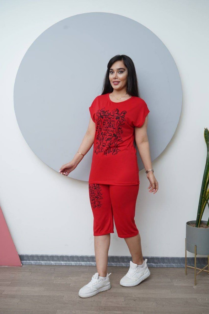 ست تیشرت و شلوارک فلورا کد 133606 - خرید ست تاب شلوارک زنانه عمده