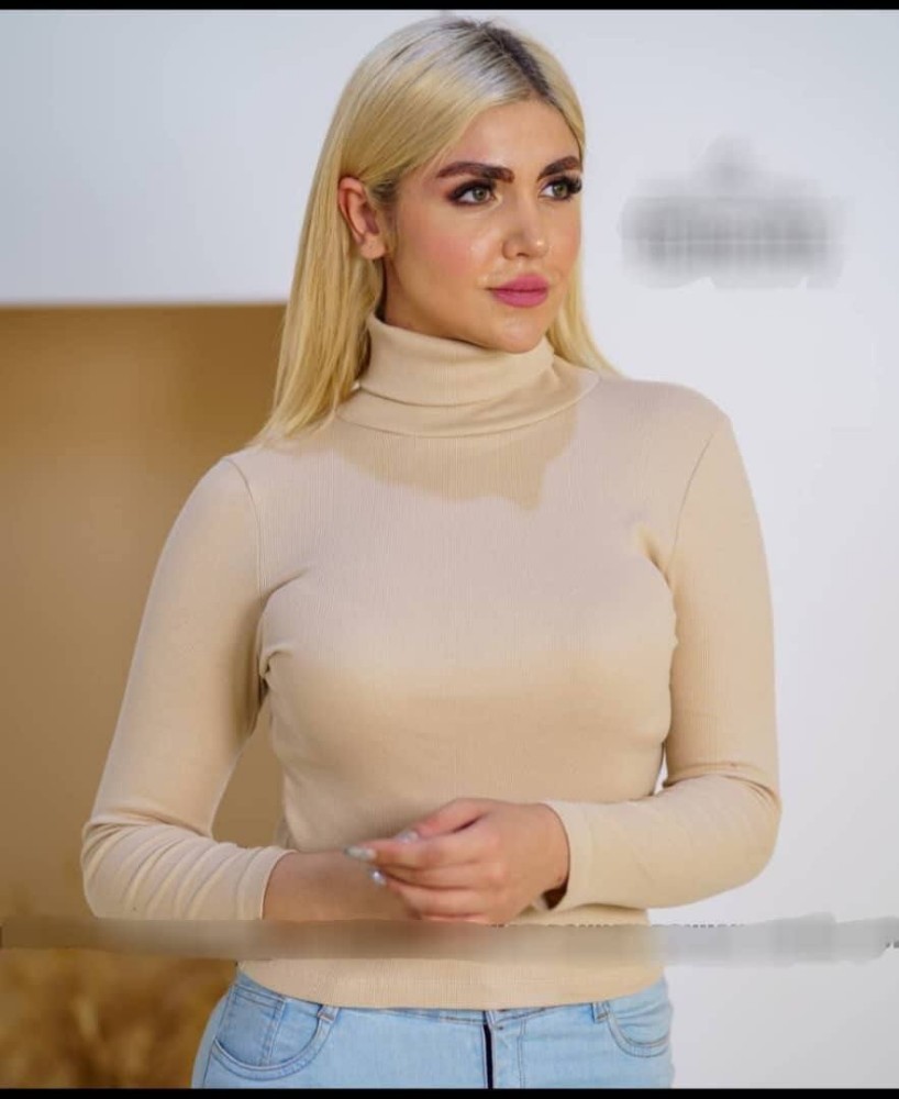 بلوز یقه اسکی کبریتی آستین دار کد 133627 - خرید تاپ و تیشرت زنانه عمده