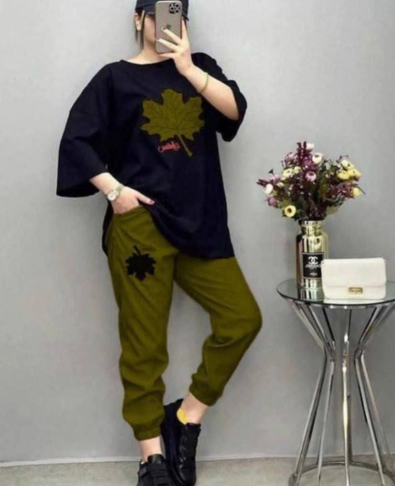 ست تیشرت و شلوار برگ کد 133943 - خرید ست تیشرت شلوار زنانه عمده