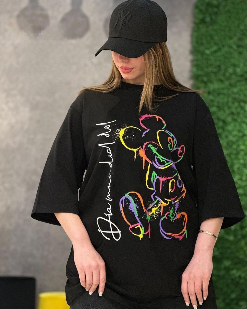 تیشرت لانگ چاپ میکی موس کد 134263 - خرید تاپ و تیشرت زنانه عمده